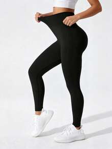Seamless Yoga Compression Leggings With Tummy Control Sports - Black - View 10