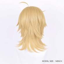 Gold Men Synthetic Short Straight Wigs With Bangs Blonde Anime Game Cosplay Fluffy Wig Heat Resistant For Daily Party - Gold - View 6