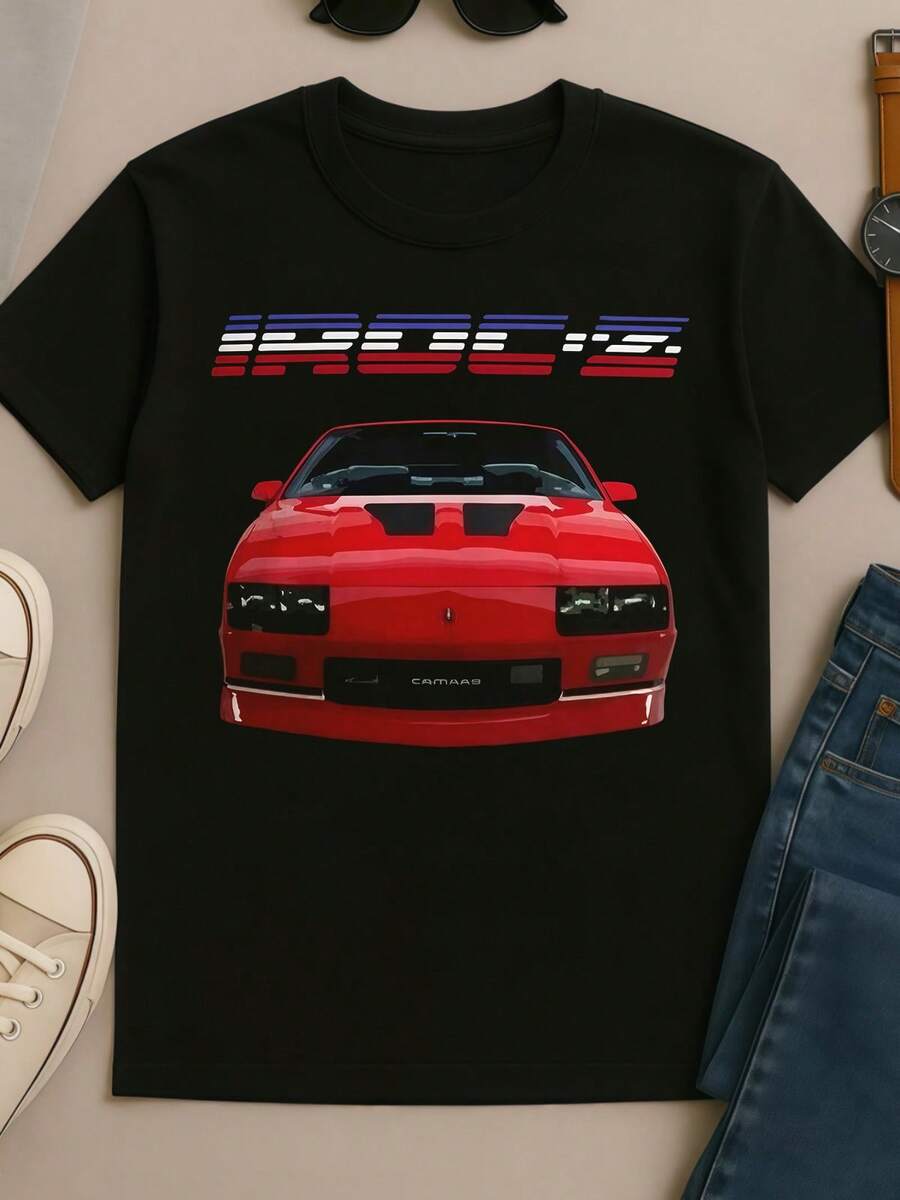 Camaro IROC-Z Red Retro Classic 80s Muscle Car Streetwear Unisex Graphic T-Shirt - 黑色 - 查看 1