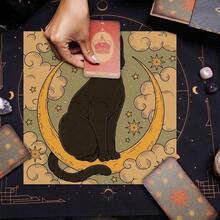 1pc Vintage Black Cat On Crescent Moon Tarot Cloth Cloud Star Celestial Altar Mat Soft Fabric Tarot Spread Table Cloth Witch Spiritual Divination Card Mat Home Ritual Decor Gift - Black - View 3