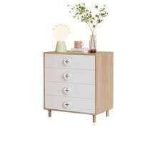 Nightstand Bedside Table White With 4 Drawers – 80 X 54 X 90 Cm - Natural and White - View 2