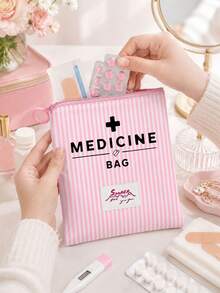 「Medicine」圖案印花便攜藥袋 藥丸收納盒 急救包 化妝包 零錢包，適用日常/戶外/旅行，便於攜帶的收納袋，可用於化妝品、手機及其他小物品收納，旅行必備，聖誕禮物，個性化禮物袋，教師節禮物，小禮物交換，房間裝飾 - 彩色 - 查看 2