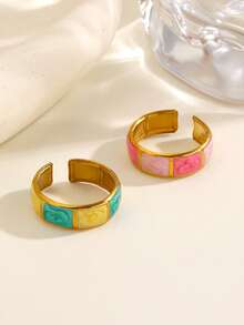 1/2pcs Stainless Steel Fashion Colorful Drip Oil Ring, Suitable For Women's Daily Wear And Shopping - Multicolor - View 3