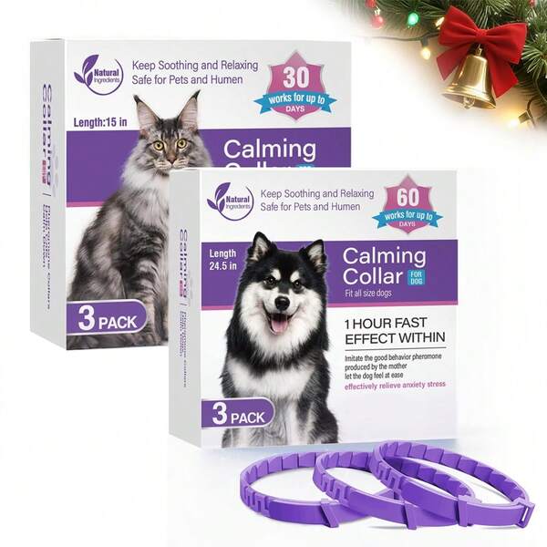 3pcs Cat & Dog Calming Collar, Pheromone Collar, Pet Gift, Relieve Anxiety, Keep Dogs Quiet, Foldable Collar