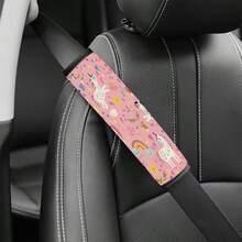 2件組 粉色小馬汽車安全帶調節器與固定帶，防窒息頸部與肩部護具，腹部保護墊，可愛可拆卸便攜式防窒息腹部+肩部護具套裝 - 彩色 - 查看 3