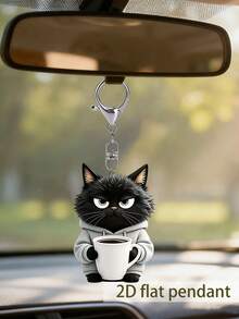 2D Flat Black Cat Holding Water Cup Pattern Keychain, Cute Pet Cat Keychain, Beautiful Fashionable Key Ring Wallet Handbag Decoration, Fashionable Cat Party Keychain, Novel Acrylic Design Key Ring Decoration, Durable And Lightweight, Suitable For Car Keychain, Phone Keychain, Backpack And Wallet Keychain Decoration - Can Be Used As Birthday Gift, Pet Lover Keychain Car Key Bag Pendant - One Size Fits All - View 3