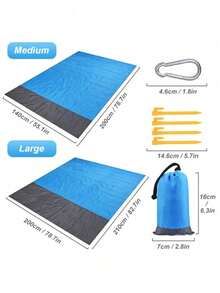 1pc 4-7 Person Outdoor Beach Mat, Waterproof Beach Mat, Extra Large Size, Sand-Proof, Easy To Fold, Quick Dry, Essential Beach Gear For Vacation, Cruise, Picnic And Camping. Includes Drawstring Pocket And Fixing Pegs. - Multicolor - View 7