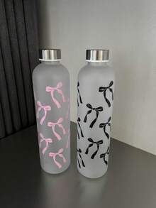 BENNY 1000ml (33.8oz) 3D Bow Design Water Bottle, Bow Decor Water Bottle, Gradient Matte Plastic Outdoor Sports Water Bottle With Ins Style, Non-Slip Leak-Proof Fitness Water Bottle, Shatterproof Silver Metal Cap, Desert Travel Gym Water Bottle, Non-Slip Anti-Sand Design (Tropical Theme), Creative Portable Sports Water Bottle, Black & Pink Fashionable Water Cup | Fashionable All-Season Water Bottle, Suitable For Office Use - Multicolor - View 10