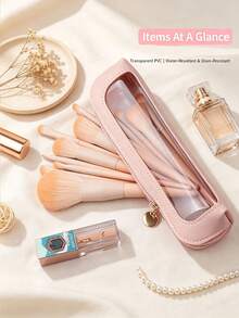 Transparent Window PU Makeup Brush Storage Bag, Triangular Stable Mini Portable Cosmetic Pouch For Travel Daily Vanity Makeup Brushes Organizer - Multicolor - View 4