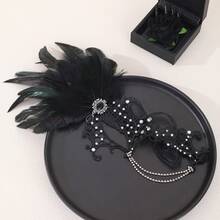 1pc Black Lace Masquerade Mask With Rhinestone Tassel, Gothic Venetian Eye Mask, Halloween Carnival Wedding Evening Party Women's Costume Accessory - Black - View 5
