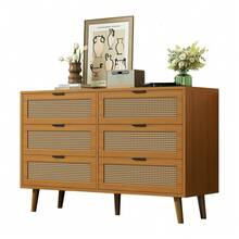 Sideboard With 6 Drawers – Wood Finish, Industrial Style - Walnut - View 2