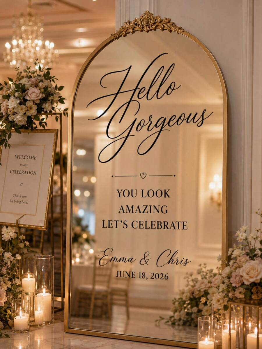 客製化鏡面貼紙 婚禮座位表貼紙－婚禮告示牌裝飾 DIY 婚禮貼紙－座位表鏡面貼紙 歡迎來到婚禮鏡面貼紙－客製化鏡面字母貼紙－新婚快樂－婚禮裝飾/現代婚禮歡迎告示牌