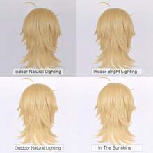 Gold Men Synthetic Short Straight Wigs With Bangs Blonde Anime Game Cosplay Fluffy Wig Heat Resistant For Daily Party - Gold - View 8