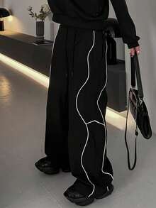 Pantalones casuales con bloques de color para hombre, otoño/invierno - Negro - Ver 2