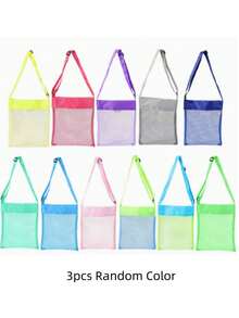 1/3pcs Bright Color Mesh Beach Tote Bag, Lightweight Foldable, With Adjustable Shoulder Strap And Sturdy Handle, Suitable For Picnic, Shell Collecting, Beach And Swimming Party, Travel Gift For Women, Girls And Boys - Multicolor - View 7