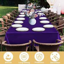 1pc Solid Purple Satin Rectangular Shiny Tablecloth, Smooth Fabric Tablecloth Washable, Shiny Surface Table Decor, Suitable For Restaurant, Party, Wedding, Banquet, Purple Black White - Purple - View 16