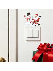 1pc Christmas Santa Claus, Large And Small Snowman, Candy Cane Light Switch Sticker, Removable Self-Adhesive Wall Decal, Suitable For Home Bedroom Outlet, Christmas Mini Decoration - 10*11.8cm/fun-kg237 - View 3