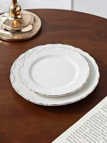 1pc/2pcs French Vintage Embossed Floral Ceramic Plate, Home Breakfast Bread Plate, Fruit Salad Plate, Dessert Cake Plate, Western Meal Plate, Steak Pasta Plate, Home Dinner Plate - Multicolor - View 10