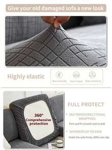 1 buah Sarung Sofa Bentuk L Bermotif Kotak-kotak Timbul Elastis Tinggi, Lembut, Ramah Kulit, Mudah Dibersihkan, Tahan Gores, Pelindung Bantal Sofa, Dapat Dicuci dengan Mesin, Sarung Sofa Ramah Hewan Peliharaan Sepanjang Musim, Cocok untuk Sofa 1/2/3 Dudukan dan Sofa Sudut Bentuk L - Dark Grey - View 7