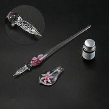 Aimall Glass Dip Pen Set Crystal Flower Calligraphy Fountain Writing Dipping Pen Gift Pack Ink Signature - Glass Dip Pen Set Crystal Flow - View 8