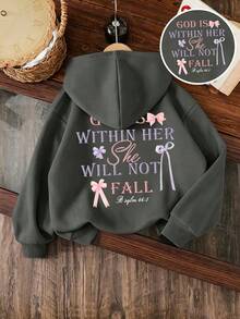 Tween Girl Letter Print Warm Sweatshirt - Dark Grey - View 1