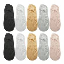 chuanwa(2) 1/5/10 Pairs Of Women's Openwork Floral Lace Invisible Summer Thin Breathable Silicone Anti-Slip Flats High Heels Invisible Boat Socks - Multicolor - View 17