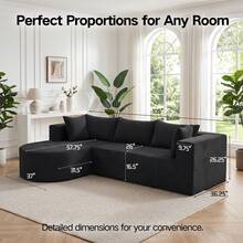 ATOMHOME 105" Sectional Couches For Living Room, Modern L‑Shaped Modular Cloud Sectional Boneless Sofa, Compressed Corduroy Corner Couch With Left‑Facing Chaise Lounge, No Assembly Deep Seat Upholstered Sofa Convertible Home Furniture For Bedroom Office Black - Black-Left Facing Chaise - 查看 6