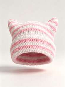 1 pieza Gorro de punto cálido de otoño/invierno, Gorro de punto con orejas de gato estilo Y2K lindo, Gorro minimalista de moda para mujer - gorro de punto con orejas de gato - Ver 2