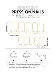 24pcs Soft Nude Pink Lace Letter Rectangle Press-On Nails With French Pearl & Rhinestone Decor, Suitable For Date/Commute/Mature Women, Includes 1pc Jelly Glue And 1pc Nail File - Light Grey - View 7