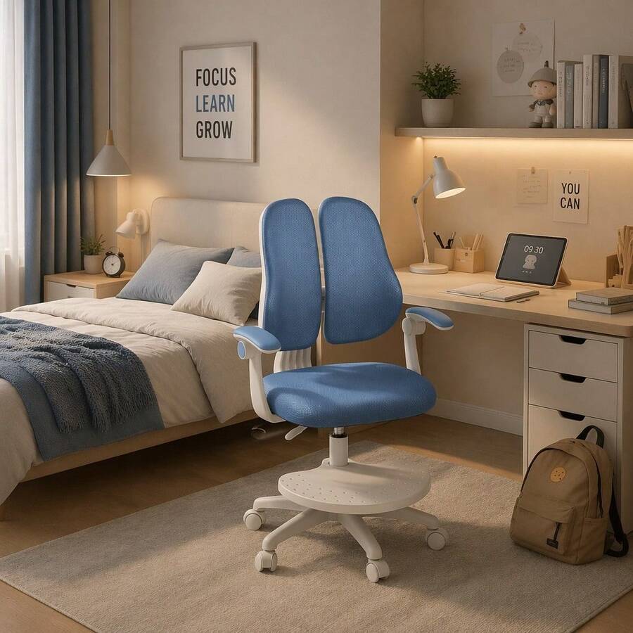 Breathable Mesh Desk Chair, Adjustable Height Swivel Ergonomic Study Chair With Soft Armrest, Rolling Student Task Chair For Bedroom Home School Use - Blue - View 1