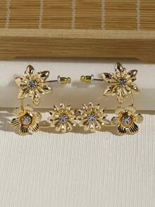 1 Pair French Vintage Floral Rhinestone Stud Earrings For Women, Luxury Niche Gentle Atmosphere Versatile - flower earrings - View 1