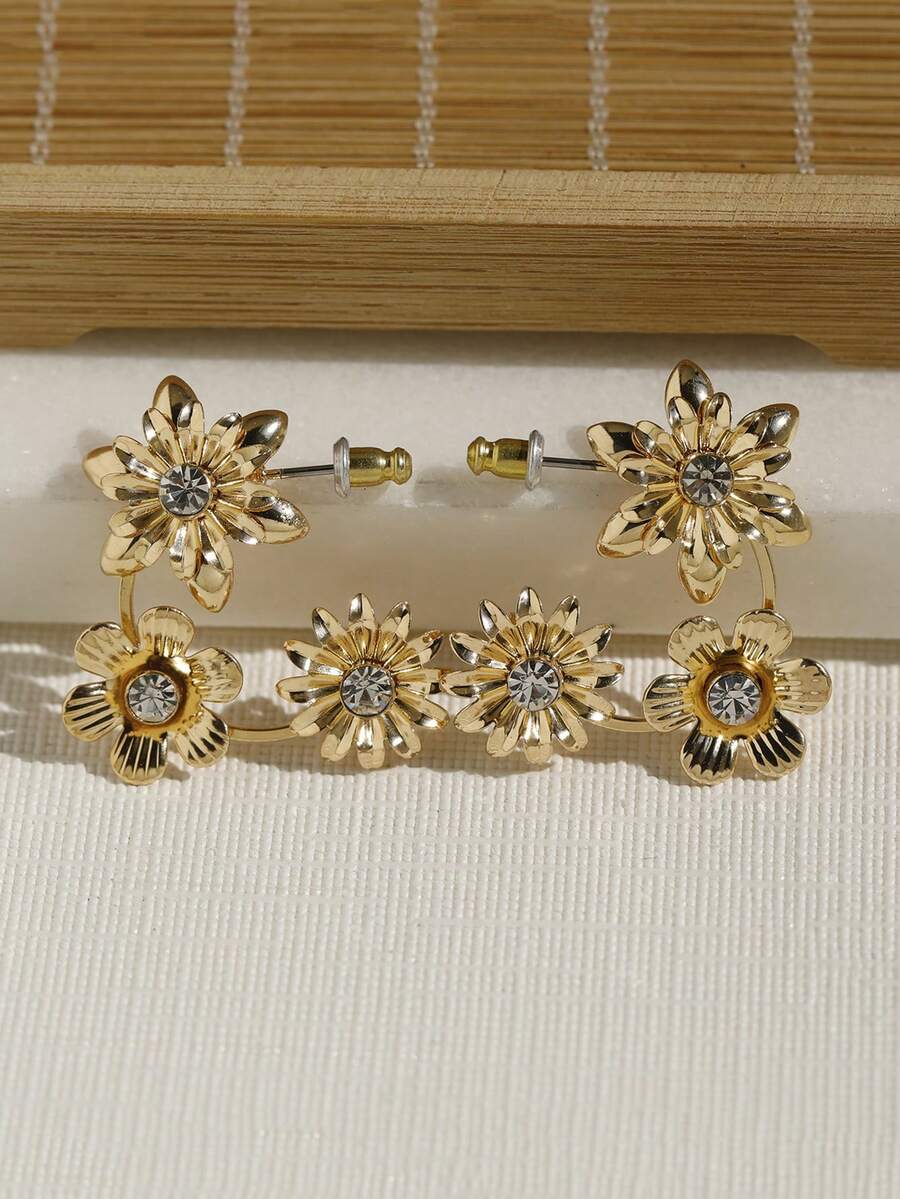 1 Pair French Vintage Floral Rhinestone Stud Earrings For Women, Luxury Niche Gentle Atmosphere Versatile - flower earrings - View 1