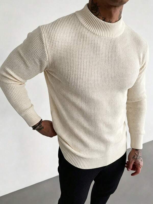 ZYNTH BALENO Men's Fashion 7-Gauge Jacquard Half-High Neck Long Sleeve Sweater, Suitable For Gym Workout