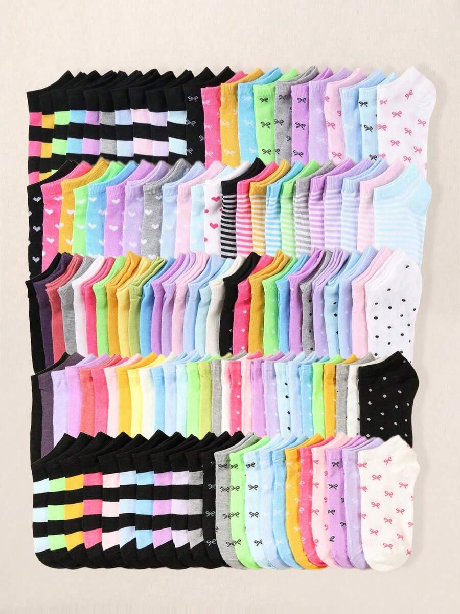 30 pares de calcetines para niños: colores de caramelo, lazo de encaje, patrón de corazón, a rayas, suaves y cómodos, versátiles casuales, calcetines de estudiante, colores aleatorios - Multicolor - Ver 1