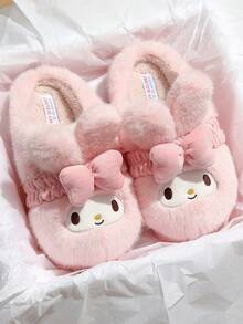 MY MELODY Women's Winter Plush Slippers, Bow Cartoon Fluffy Lining Casual Shoes, Suitable For Winter Wear - Pink - View 6