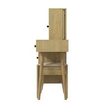 Modern Dressing Table With Mirror And Storage Space; The Mirror Is Retractable. It Features 5 Drawers, A Side Cabinet, And A Beige Upholstered Stool (With A Natural Wood Look). - 卡其色 - 查看 7
