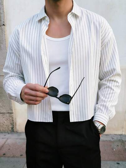 Men's Single-Breasted Casual/Commute Striped Short Sleeve Shirt, Smart Casual