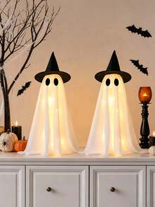 Light Up Halloween Scary Ghost Decorations,Ghosts With Witch Hats Includes A String Of Lights,Ghost Table Centerpiece For Tabletop Decor,Mantel,Dining Table,Indoor,Home,Farmhouse(Powered By 2 AA Batteries; Not Button Cells.) - Ghost - View 8
