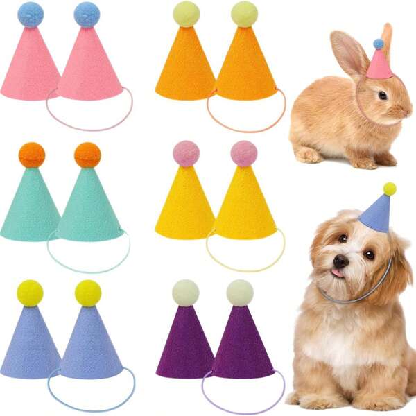 Cute Mini Cone-Shaped Pet Party Hat - Colorful Pink Lightweight Durable Polyester Cone Hat, Pet Costume Accessory Hat Rabbit Decoration Hat Cat Dog Decoration Pet Birthday Small Hat Essential Accessory For Dressing Up Pets Suitable For Birthday, Wedding, Halloween, Christmas, New Year