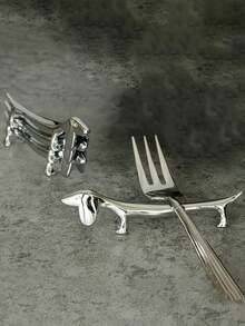 2pcs Set 1pc Dachshund Utensil Holder + 1pc Storage Bag, Alloy Chopstick/Fork Rest, Home Kitchen Dining Table Decor - View 5