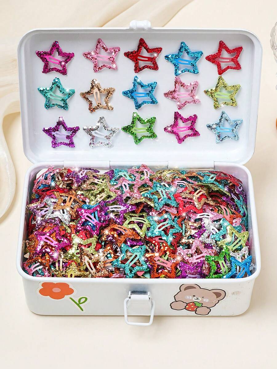 10pcs/30pcs/50pcs Creative Hollow Glitter Star BB Hair Clips, Cool ...