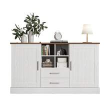 Sideboard Scandinavian Style 140x40cm White Brown Wood Effect - 2 Drawers, 2 Doors - White and Brown - View 2