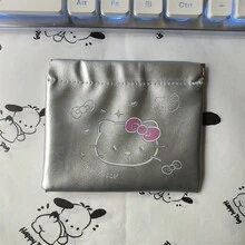 (授權) Sanrio Hello Kitty 金屬銀色擠壓收納包－迷你化妝包，方便的線材與耳機收納整理袋，可愛口袋錢包，適合女性 - 查看 13