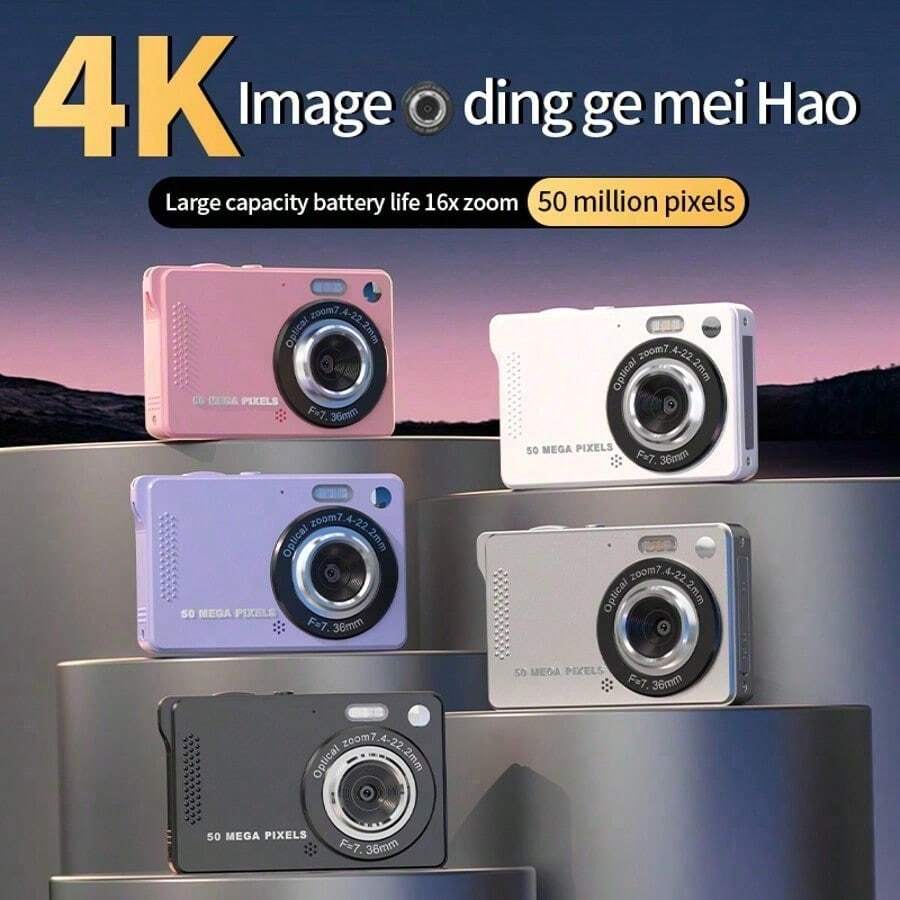 4K Portable Vlogging Camera 50MP Digital Camera, 16X Optical Zoom, 2.8'' LCD Display, Continuous & Timer Shooting, 700mAh Battery, SD Card Sold Separately