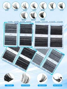 640/528pcs D Curl Faux Mink False Eyelashes Set, 10D-150D Mixed Density, Soft & Lightweight Self-Adhesive DIY Cluster Lashes, Suitable For Daily Home Layered Eye Makeup - D - View 4