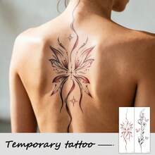 2 Blätter minimalistische florale Wirbelsäule temporäre Tattoos, rote & schwarze Schmetterling Körperaufkleber für Rücken & Taille - Verschiedenfarbig - Übersicht 8