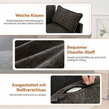 Modern L-Shaped Corner Sofa In Chenille - 3 Seat With Armrests, Dark Grey - Dark Grey 3 Seat - View 9
