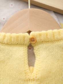 嬰兒刺繡長袖針織連身衣 - 淡黃色 - 查看 9
