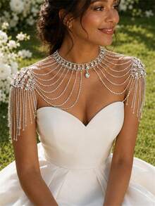 1PC Exaggerated Rhinestone Shoulder Chain, Bridal Wedding Banquet Dress Women's Fashion Jewelry Accessory - Silver - View 1
