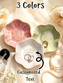 CFUNIQ 客製化陶瓷訂婚戒指托盤,姓名珠寶碟,新娘,訂婚禮物,適合作為結婚週年禮物,客製化珠寶碟,伴娘盒,伴娘禮物,給丈夫和妻子的禮物,個性化,婚禮伴手禮,客製化禮物,耳環,戒指架,可客製化商品,婚禮用品,臥室用品,給女性的個性化禮物,伴娘邀請禮物,客製化,聖誕節,桌面收納 - 彩色 - 查看 2